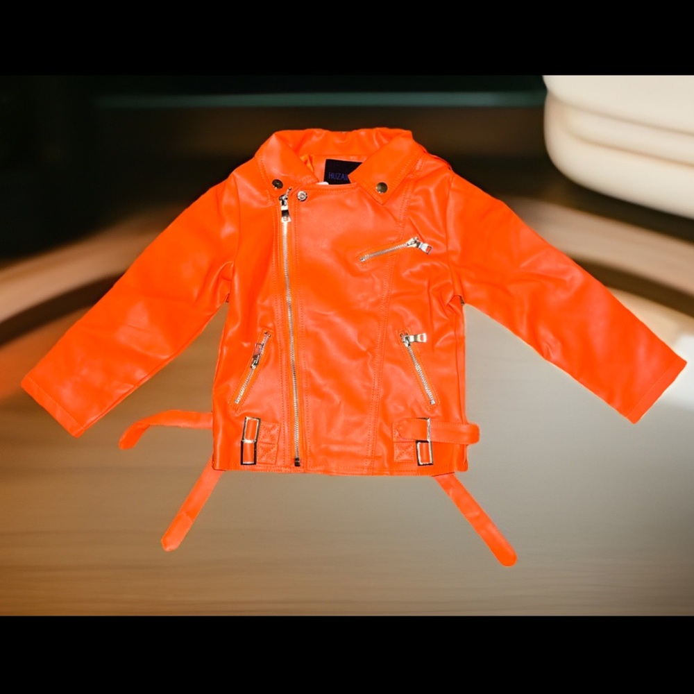 ELUCKFACE Girls Biker Jacket Leather Rivets Leather Motor Jacket Coat 4 Kids NWT